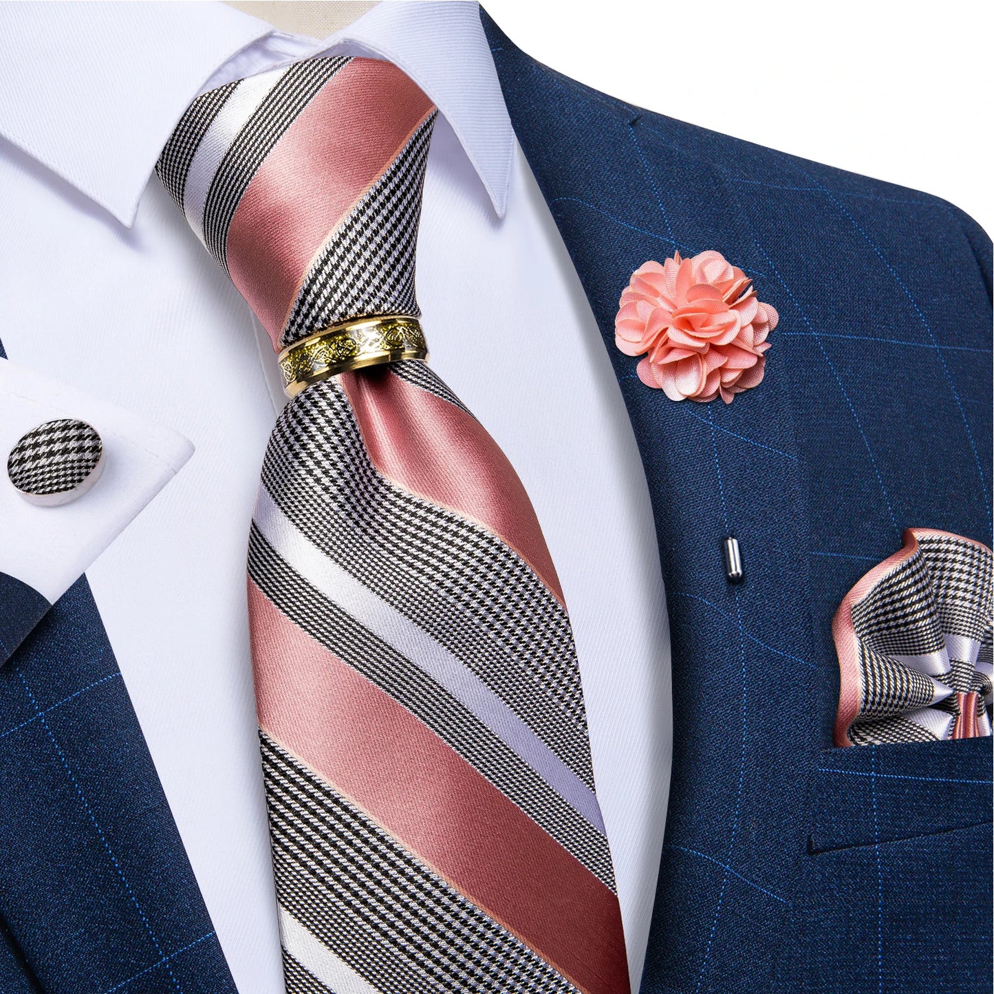 Men's Ties 8cm Wide Silk Neck Tie For Wedding Party Accessories Pocket Square Cufflinks Brooch Pin Set - The Clothing Company Sydney