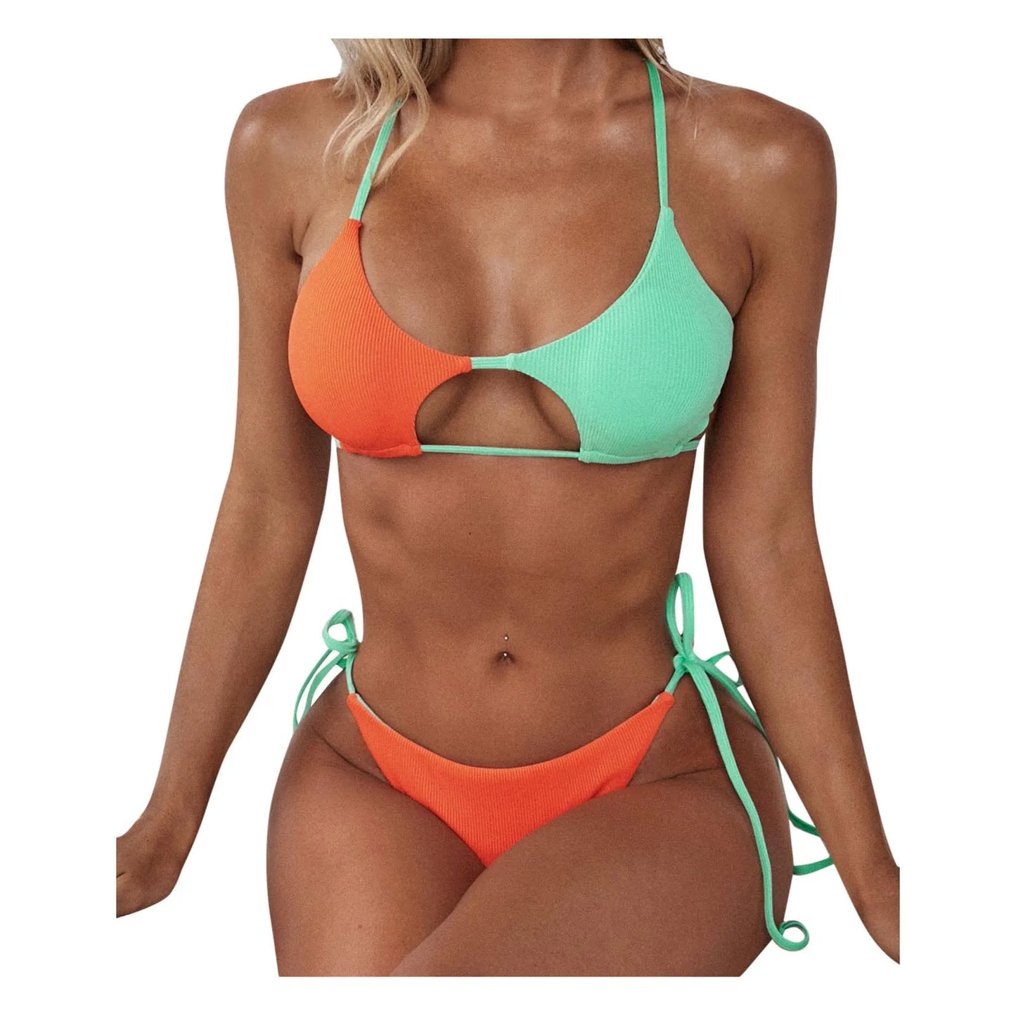 Women's Swimwear Lingerie Set Swimsuit Striped Push Up High Cut High Waist Halter Bikini Set Two Piece Swimsuit The Clothing Company Sydney