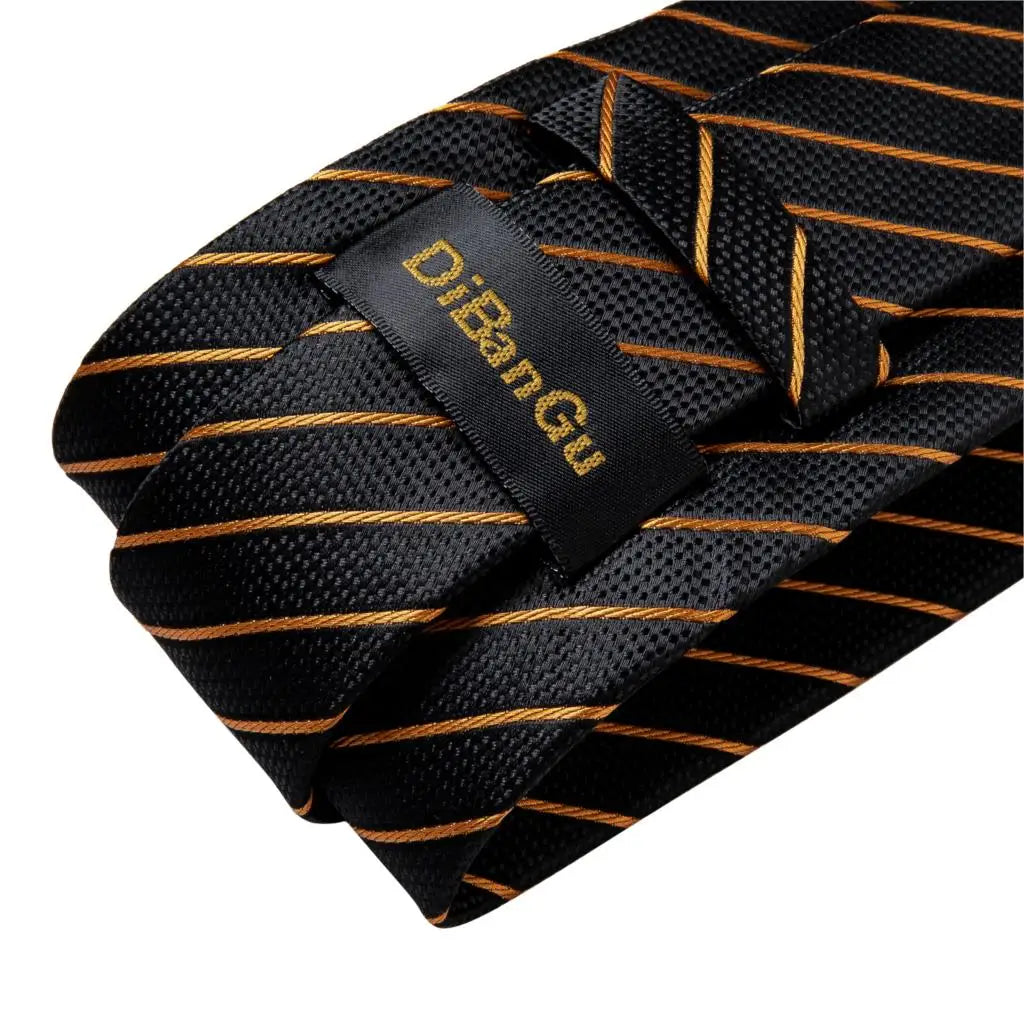 Fashion Men's Tie Luxury Gold Blue Black Striped Paisley Silk Wedding Tie For Men Designer Hanky Cufflinks Gift Tie Set - The Clothing Company Sydney