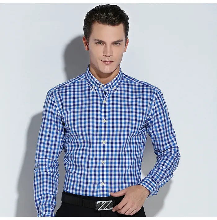 English Style Plaid Checked Cotton Men Shirts Without Pocket Long Sleeve Versatile Casual Standard-fit Button-down Gingham Shirt The Clothing Company Sydney