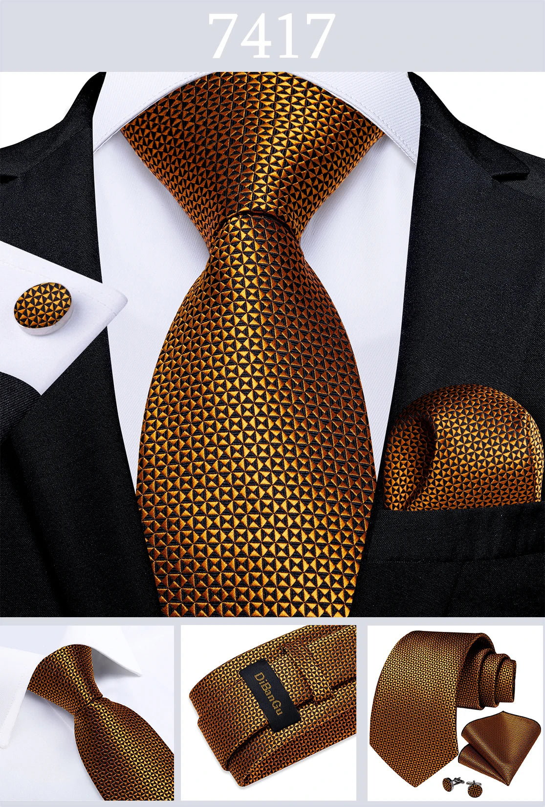 Fashion Men's Tie Luxury Gold Blue Black Striped Paisley Silk Wedding Tie For Men Designer Hanky Cufflinks Gift Tie Set - The Clothing Company Sydney