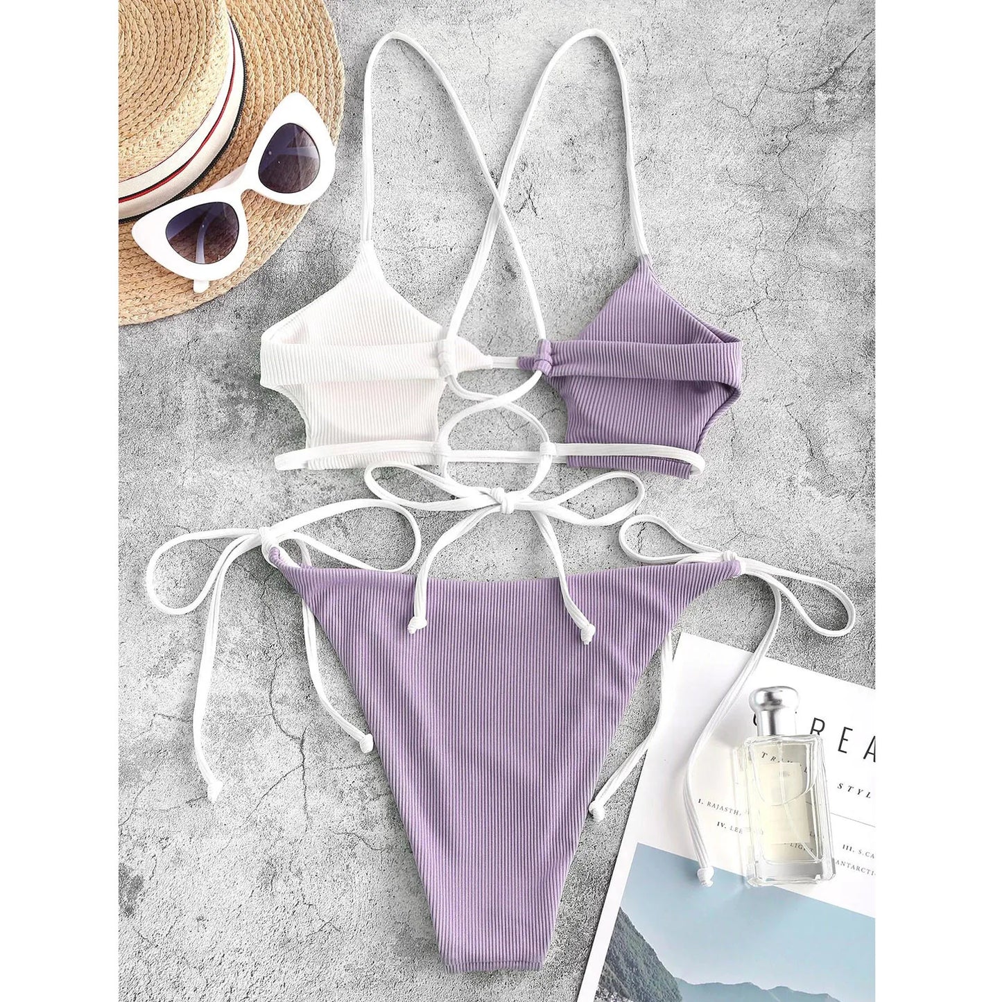 Women's Swimwear Lingerie Set Swimsuit Striped Push Up High Cut High Waist Halter Bikini Set Two Piece Swimsuit - The Clothing Company Sydney
