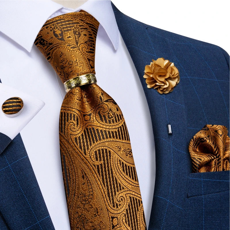 Men's Ties 8cm Wide Silk Neck Tie For Wedding Party Accessories Pocket Square Cufflinks Brooch Pin Set - The Clothing Company Sydney