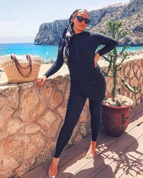 3 Piece Long Sleeve solid black Full Body  Swimwear Women's Swimsuit The Clothing Company Sydney