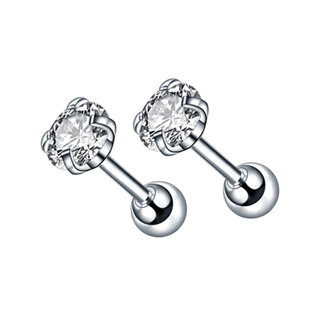 3-8mm Small Black Silver Colour Earrings Stone CZ Crystal Ear Studs Surgical Steel Cubic Unisex Accessories - The Clothing Company Sydney
