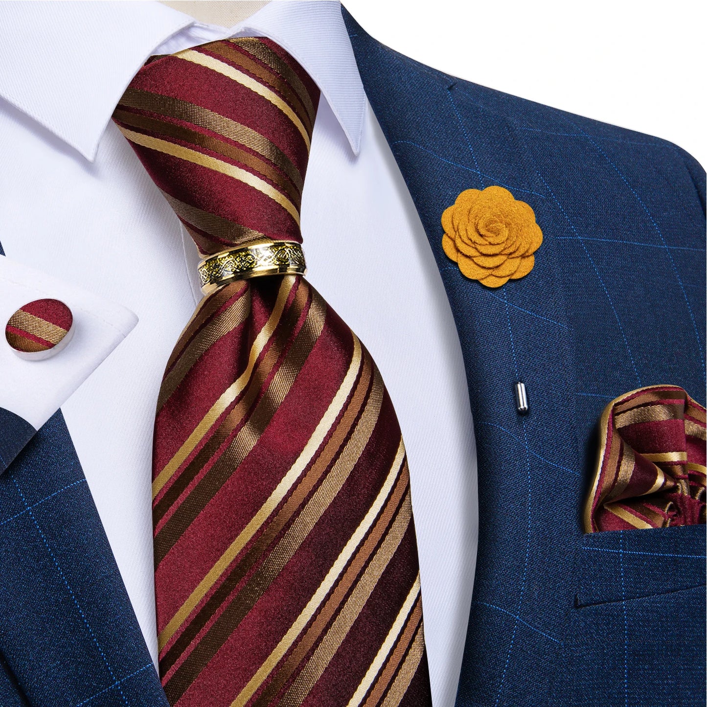 Men's Ties 8cm Wide Silk Neck Tie For Wedding Party Accessories Pocket Square Cufflinks Brooch Pin Set - The Clothing Company Sydney