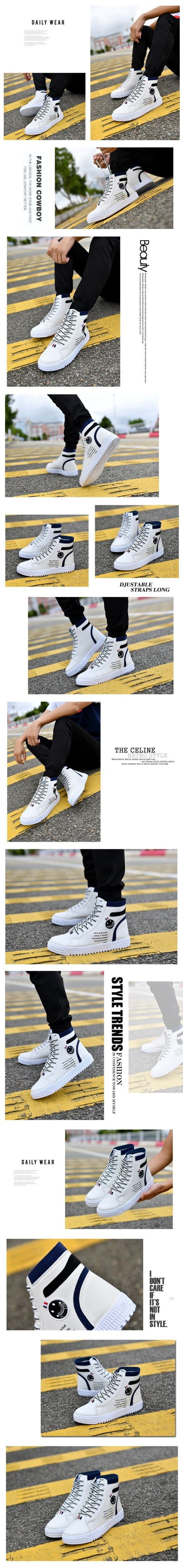 Men's White Shoes Skateboarding Shoes High Top Men High British Style Comfortable Skateboarding Sneakers The Clothing Company Sydney