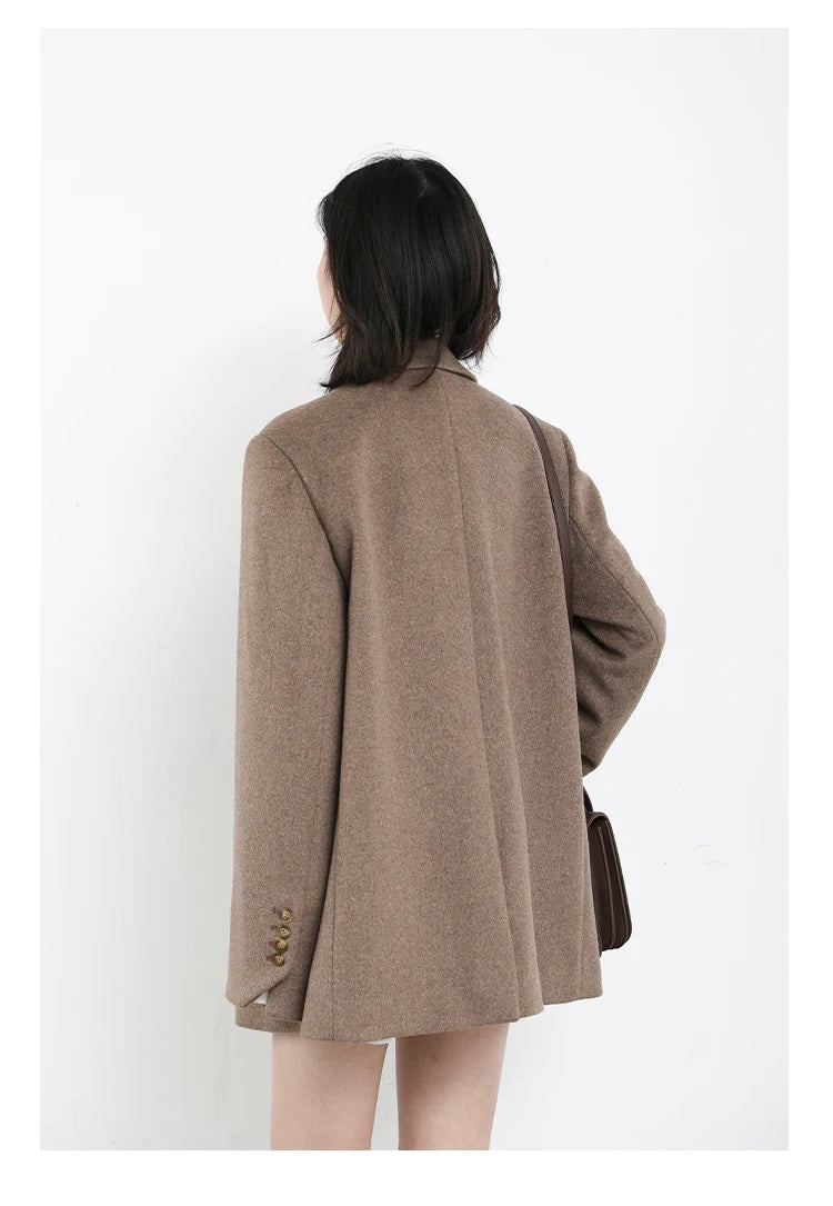 Women's Wool Blend Coat Solid Mid Long Woollen Blazer Thick Warm Blouse Overcoat Office Autumn Winter Jacket - The Clothing Company Sydney