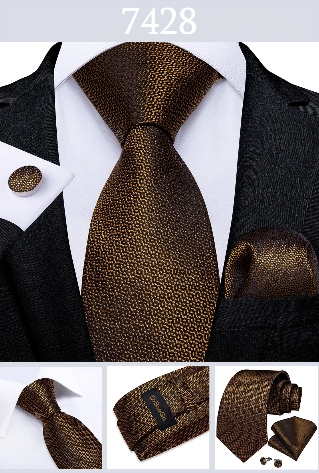 Fashion Men's Tie Luxury Gold Blue Black Striped Paisley Silk Wedding Tie For Men Designer Hanky Cufflinks Gift Tie Set - The Clothing Company Sydney