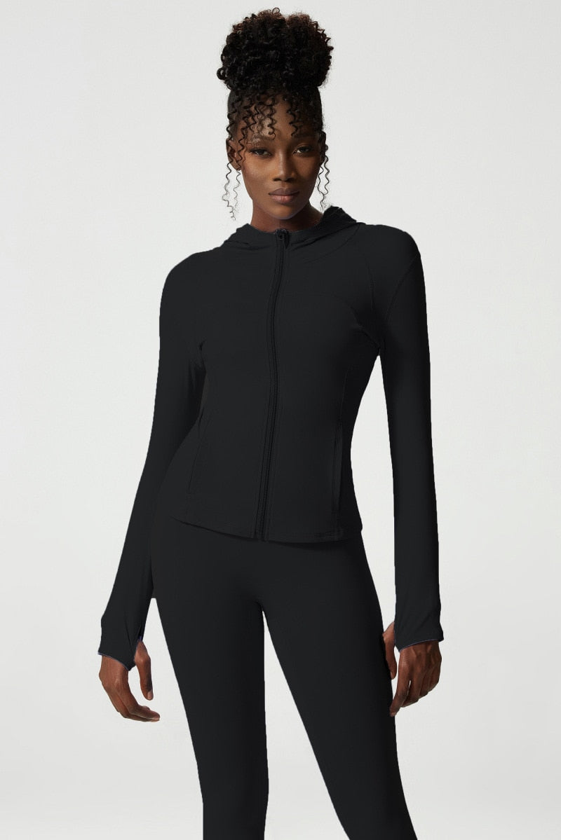 2 Piece Women's Hooded Jacket Long Sleeve With Thumb Holes Workout Yoga Shirt Outdoor Running Coat Gym Sweatshirt The Clothing Company Sydney