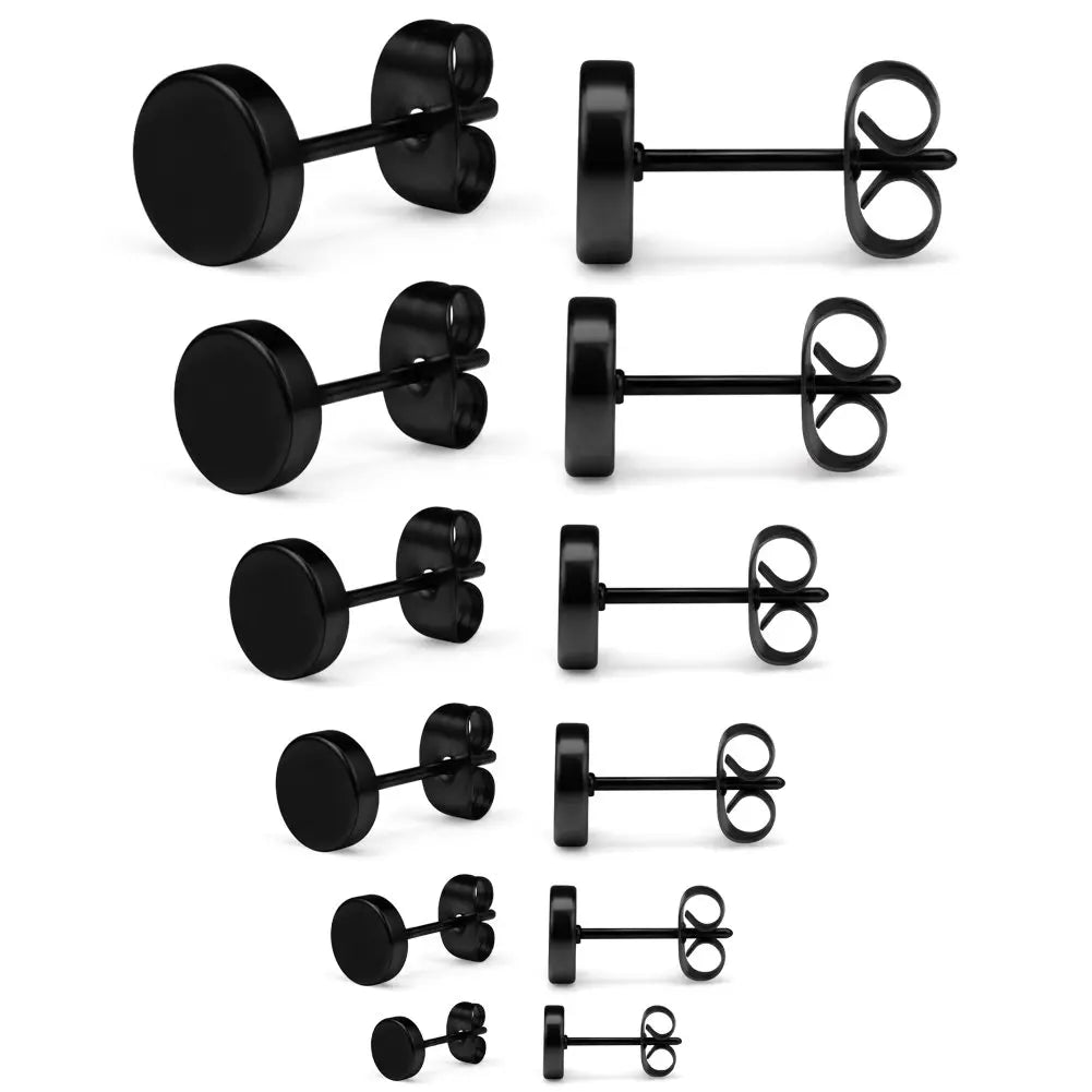 3-8mm Small Black Silver Colour Earrings Stone CZ Crystal Ear Studs Surgical Steel Cubic Unisex Accessories - The Clothing Company Sydney