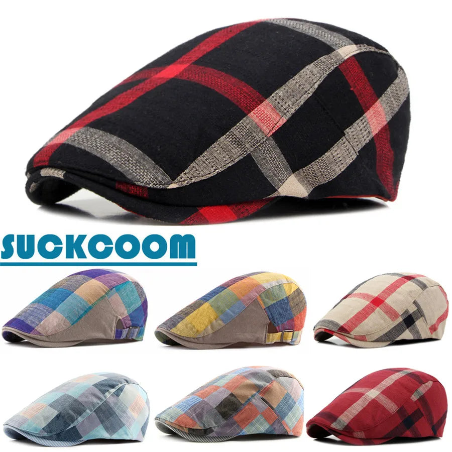 Men Women Classic Style Plaid Berets Caps Casual Unisex Sports Caps Cotton Hats Flat Cap Painter Cap - The Clothing Company Sydney