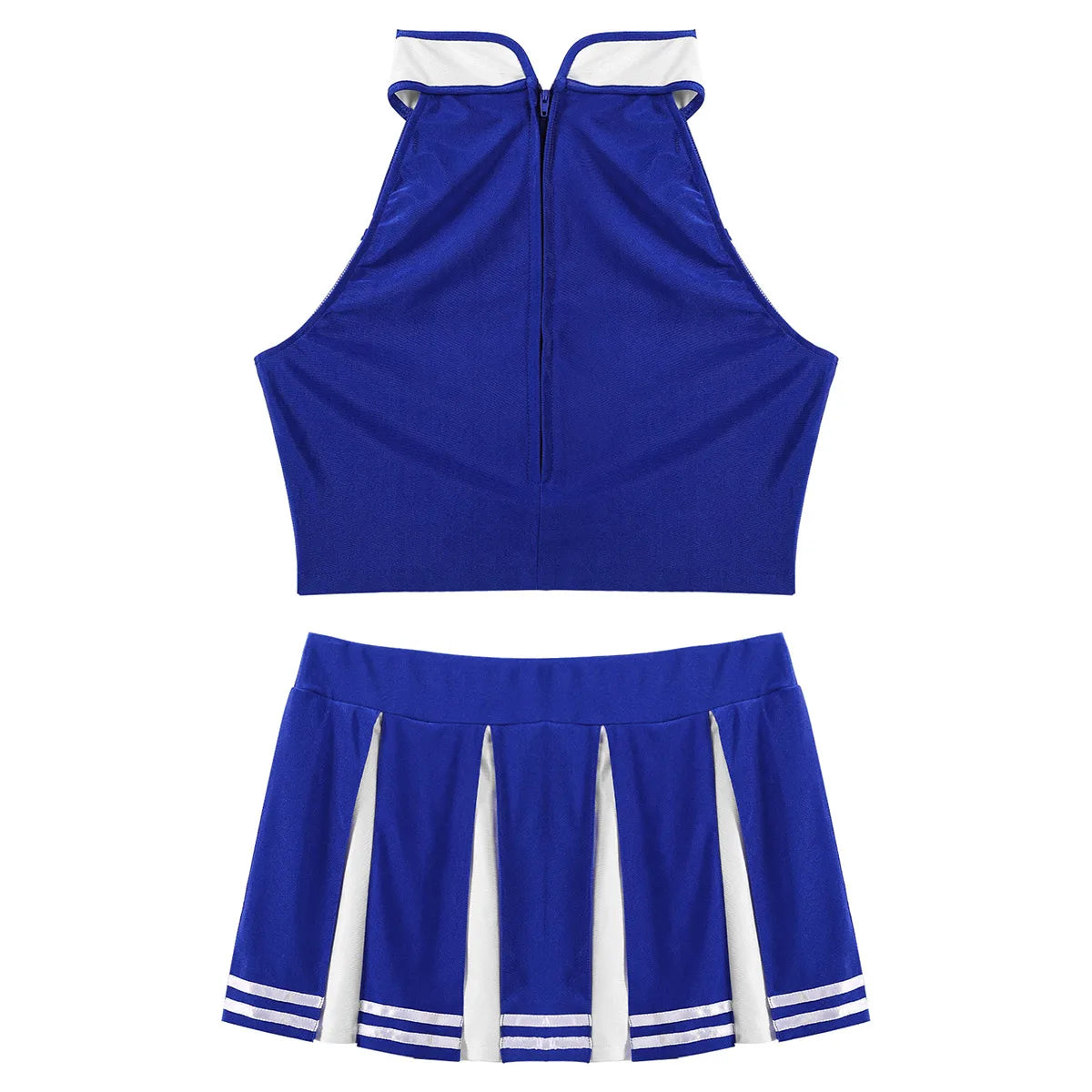 Women's Cheerleading Costume Uniform Carnival Cosplay Outfit Stand Collar Sleeveless Crop Top with Mini Pleated Skirt - The Clothing Company Sydney