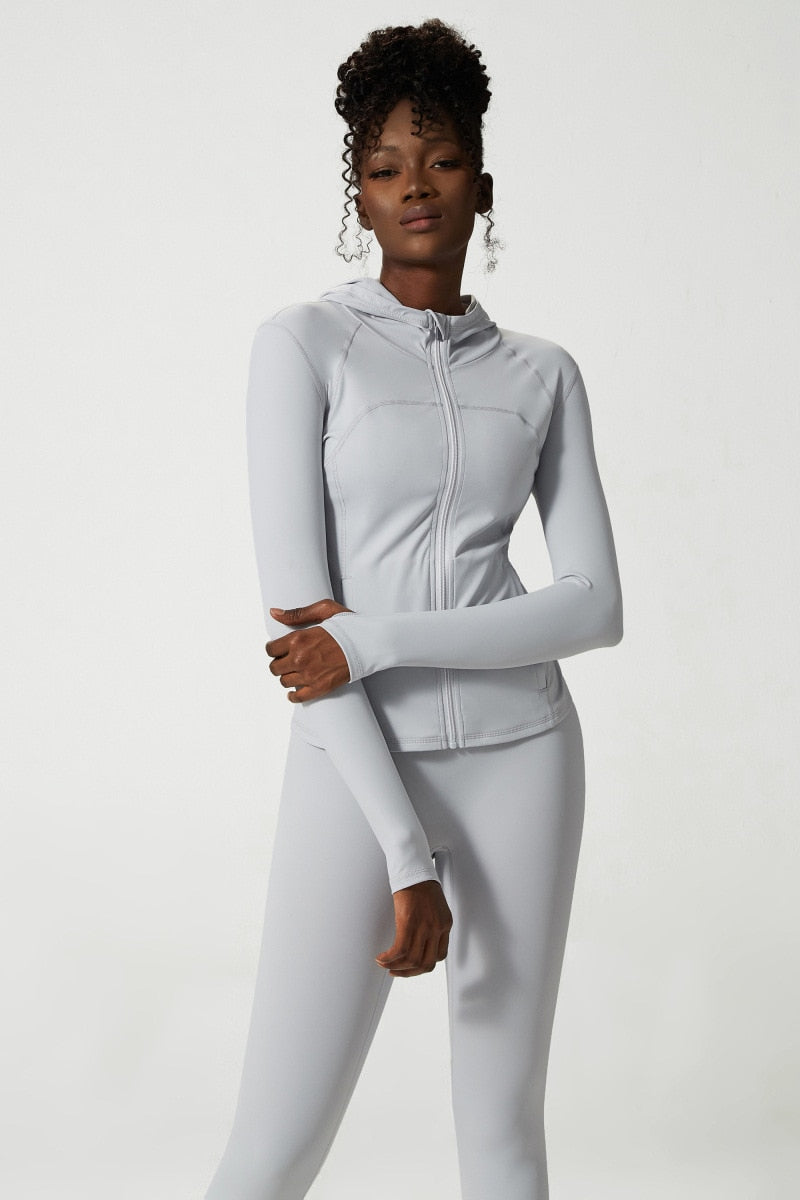 2 Piece Women's Hooded Jacket Long Sleeve With Thumb Holes Workout Yoga Shirt Outdoor Running Coat Gym Sweatshirt The Clothing Company Sydney