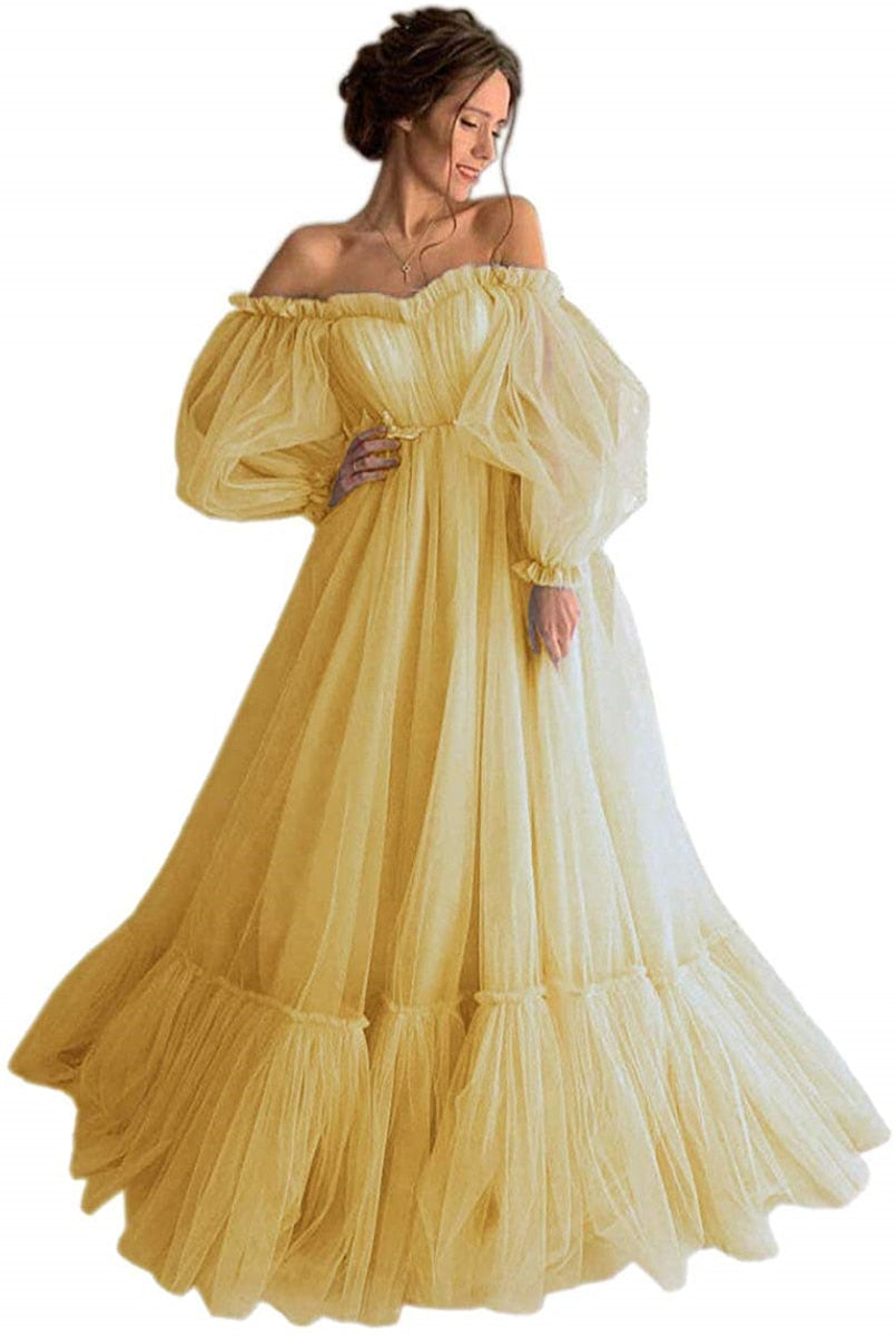 Blue Prom Dresses Long Sleeve Off the Shoulder Princess Dress Tulle Lace-up Formal Evening Party Dresses Plus Size The Clothing Company Sydney
