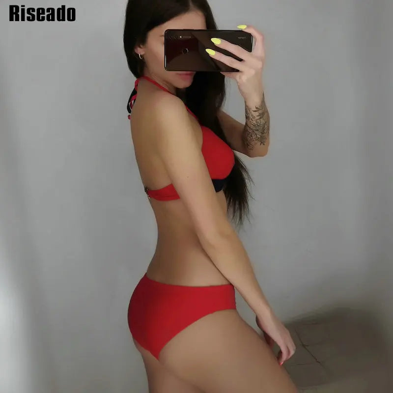 2 Piece Push Up Swimwear Women Swimsuits Bathing Suit Halter Leaf Print Beach Wear Bikini Set The Clothing Company Sydney