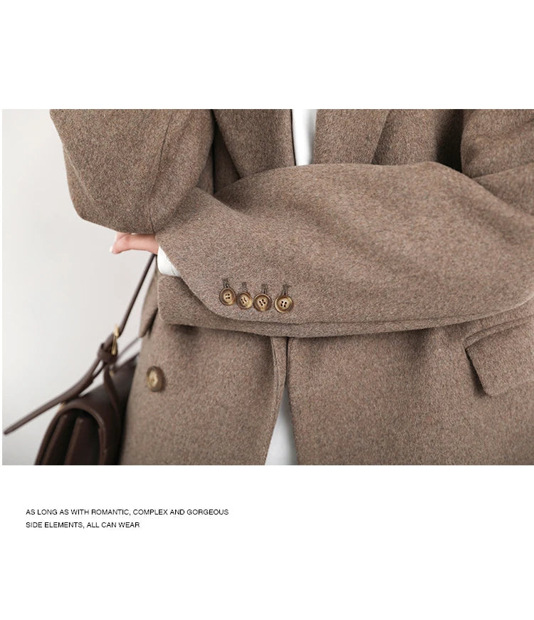 Women's Wool Blend Coat Solid Mid Long Woollen Blazer Thick Warm Blouse Overcoat Office Autumn Winter Jacket - The Clothing Company Sydney