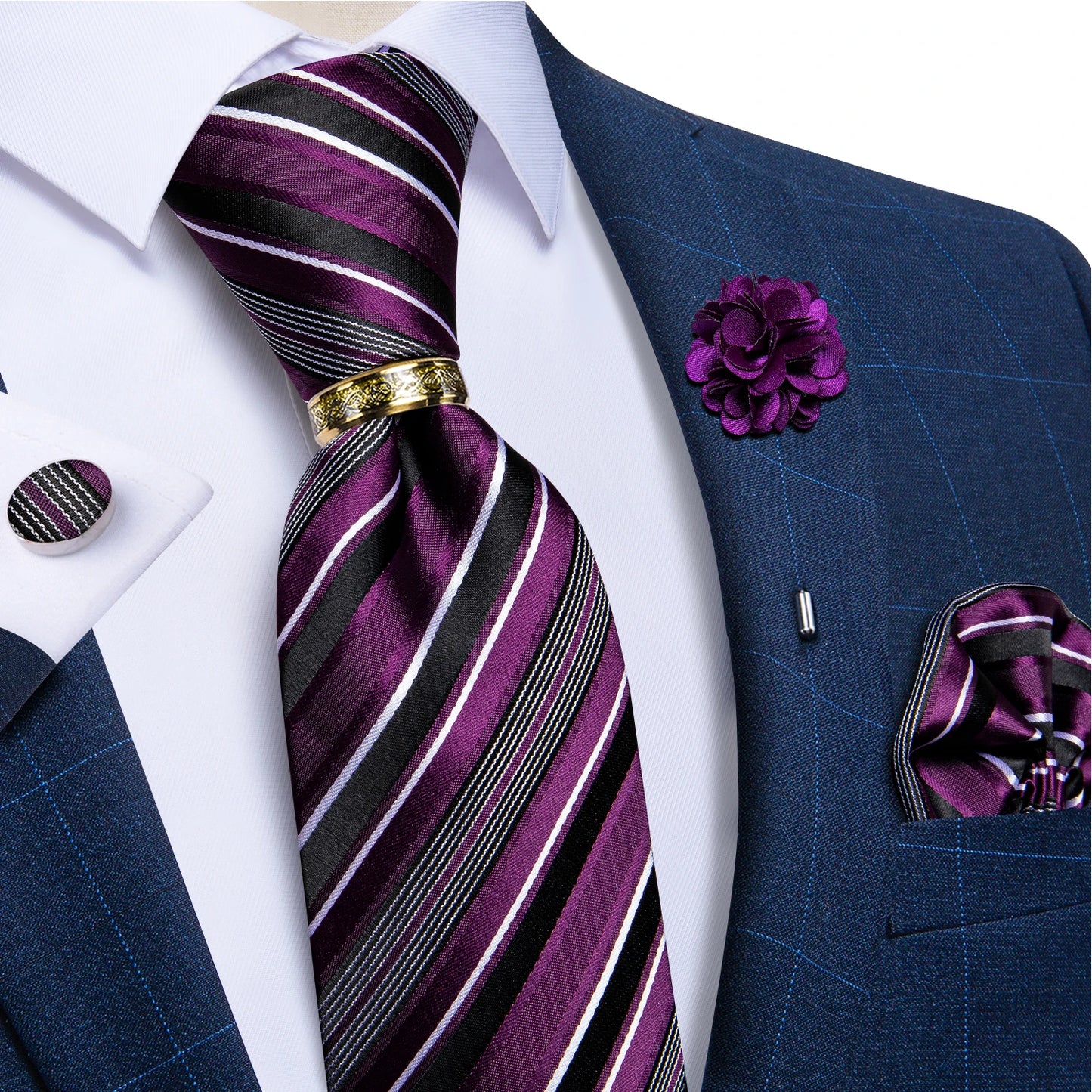 Men's Ties 8cm Wide Silk Neck Tie For Wedding Party Accessories Pocket Square Cufflinks Brooch Pin Set - The Clothing Company Sydney
