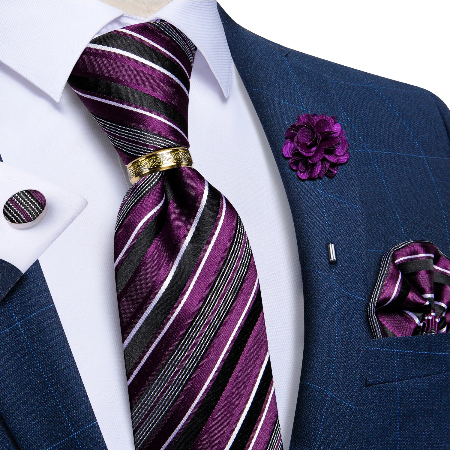 Men's Ties 8cm Wide Silk Neck Tie For Wedding Party Accessories Pocket Square Cufflinks Brooch Pin Set - The Clothing Company Sydney