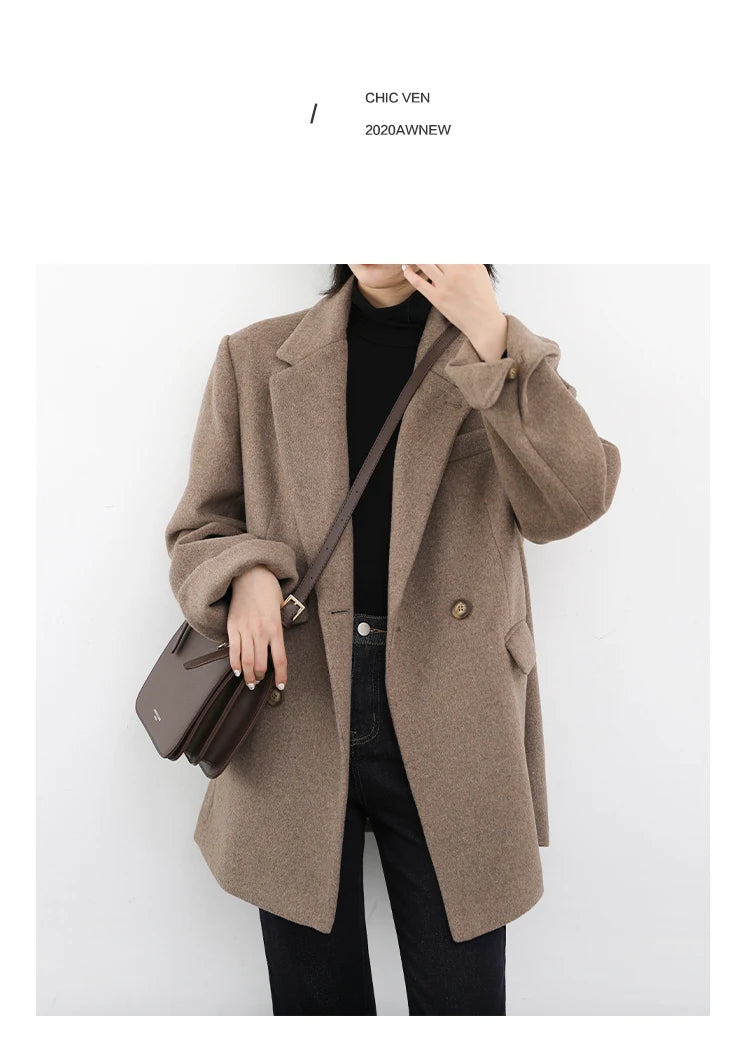 Women's Wool Blend Coat Solid Mid Long Woollen Blazer Thick Warm Blouse Overcoat Office Autumn Winter Jacket - The Clothing Company Sydney