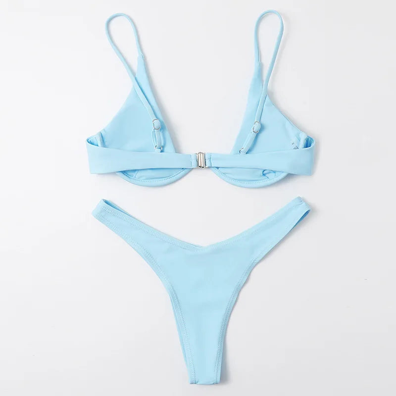 2 Piece Underwire Bikini Women Solid Red Push Up Bra Thong Swimsuit Haler V Neck Bathing Suit Mini Micro Thong Swimwear The Clothing Company Sydney