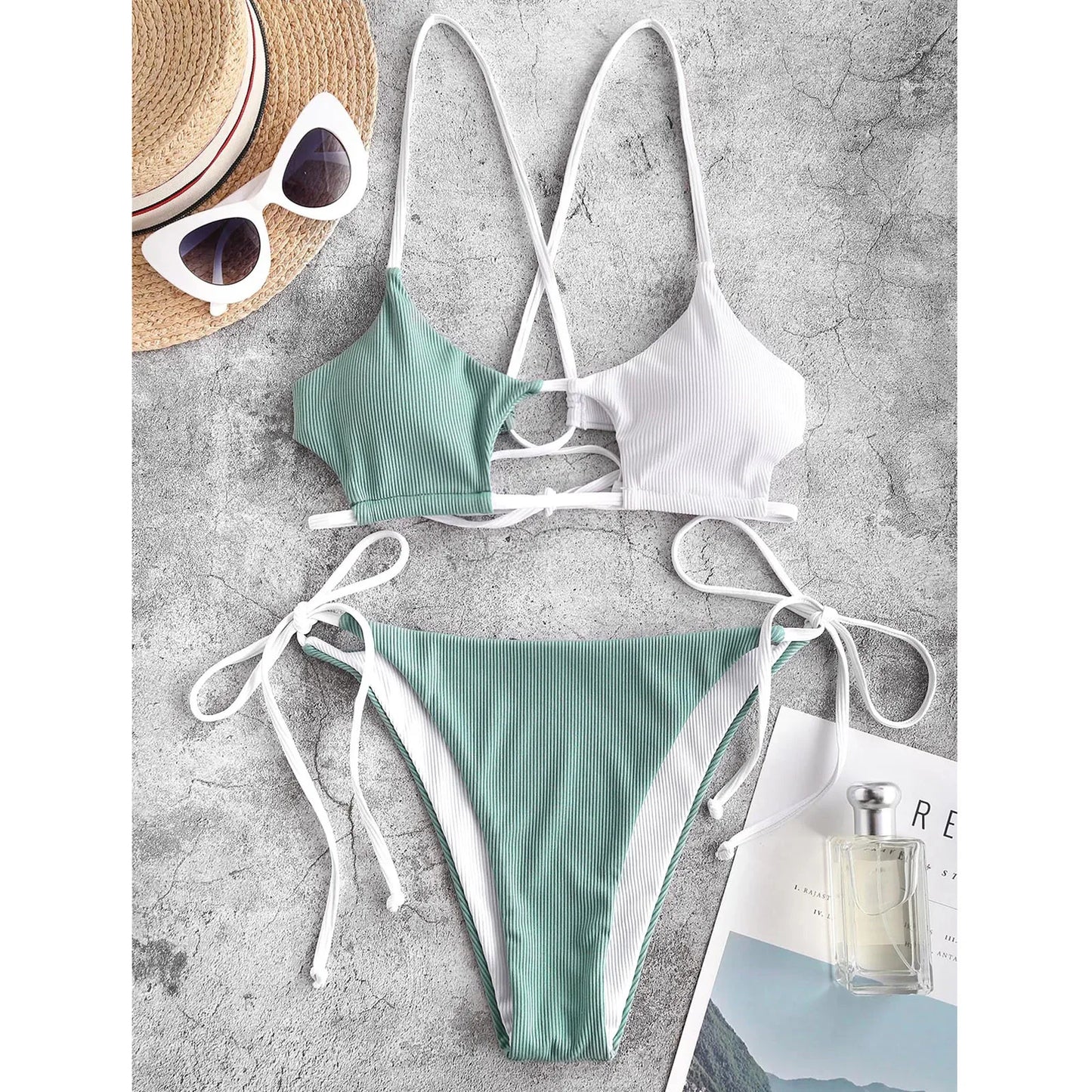 Women's Swimwear Lingerie Set Swimsuit Striped Push Up High Cut High Waist Halter Bikini Set Two Piece Swimsuit - The Clothing Company Sydney