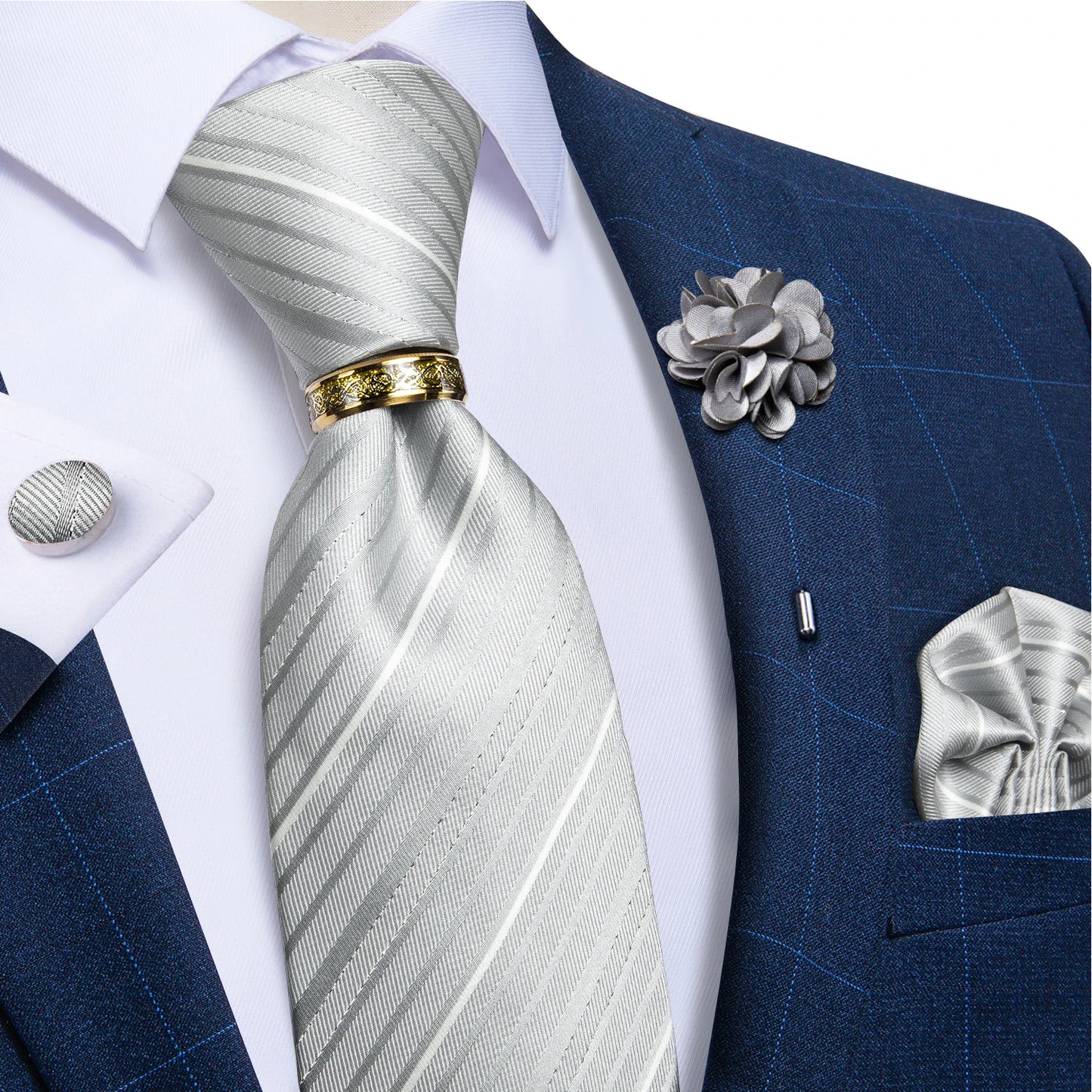 Men's Ties 8cm Wide Silk Neck Tie For Wedding Party Accessories Pocket Square Cufflinks Brooch Pin Set - The Clothing Company Sydney