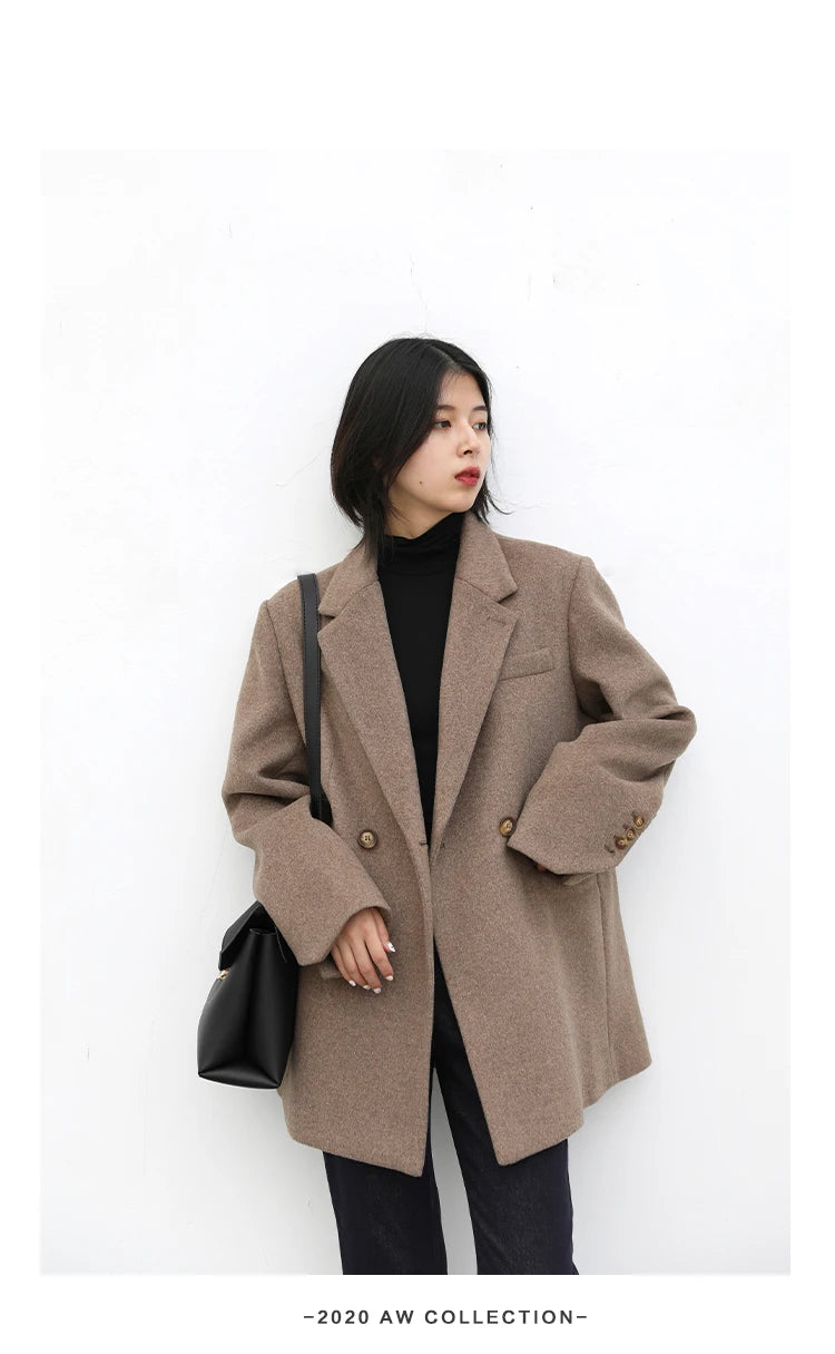 Women's Wool Blend Coat Solid Mid Long Woollen Blazer Thick Warm Blouse Overcoat Office Autumn Winter Jacket - The Clothing Company Sydney