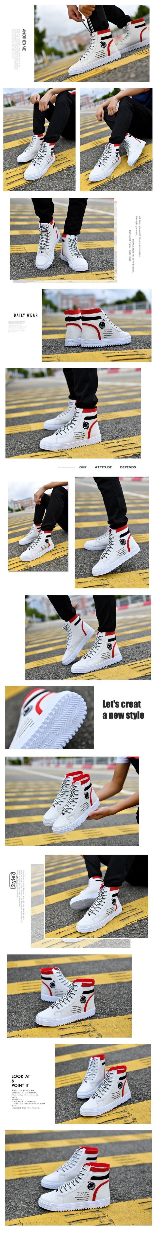 Men's White Shoes Skateboarding Shoes High Top Men High British Style Comfortable Skateboarding Sneakers The Clothing Company Sydney