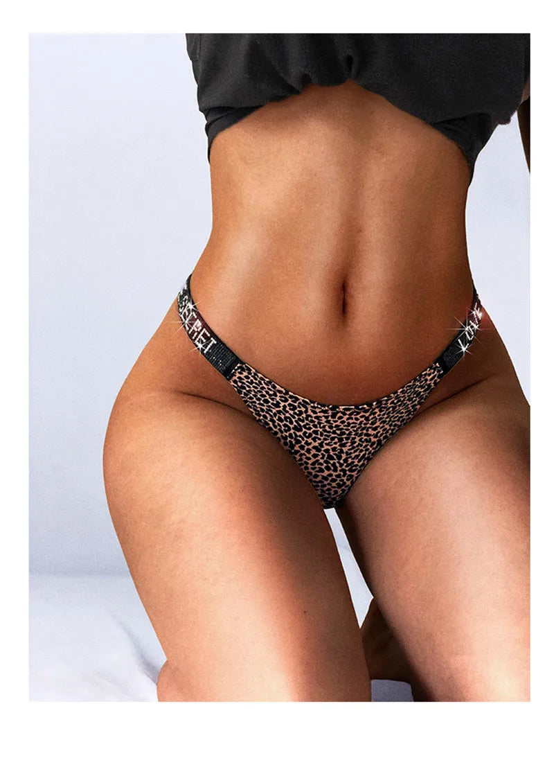 Love Letter Print Rhinestone Panties Women Pink Briefs Low Waist Underwear Ladies Thongs Lingerie Panty Lingerie - The Clothing Company Sydney