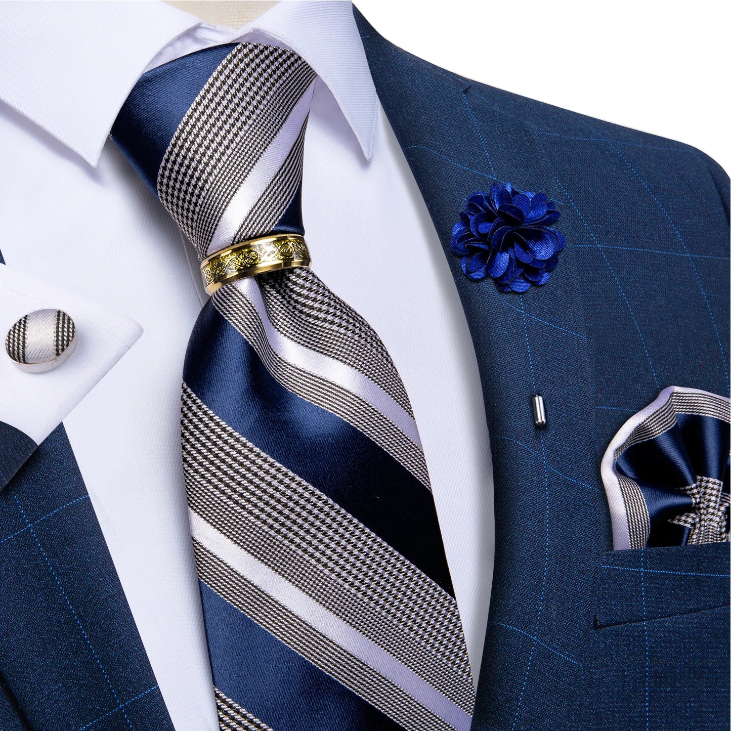 Men's Ties 8cm Wide Silk Neck Tie For Wedding Party Accessories Pocket Square Cufflinks Brooch Pin Set - The Clothing Company Sydney