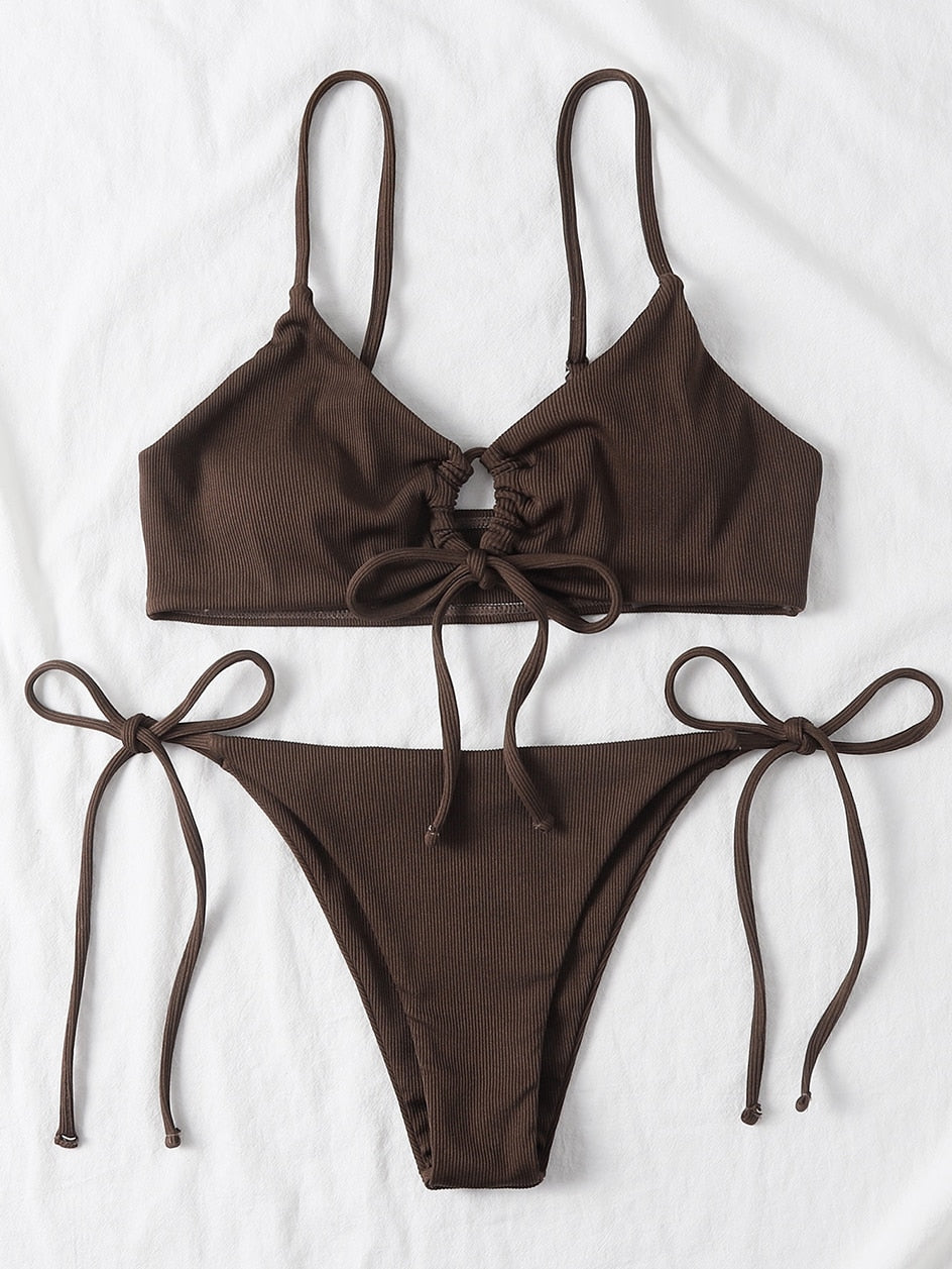 2 Piece Plain Bandage Swimsuit Female Swimwear Bikini Set 2 Piece Swimming Beachwear Bathing Suit The Clothing Company Sydney