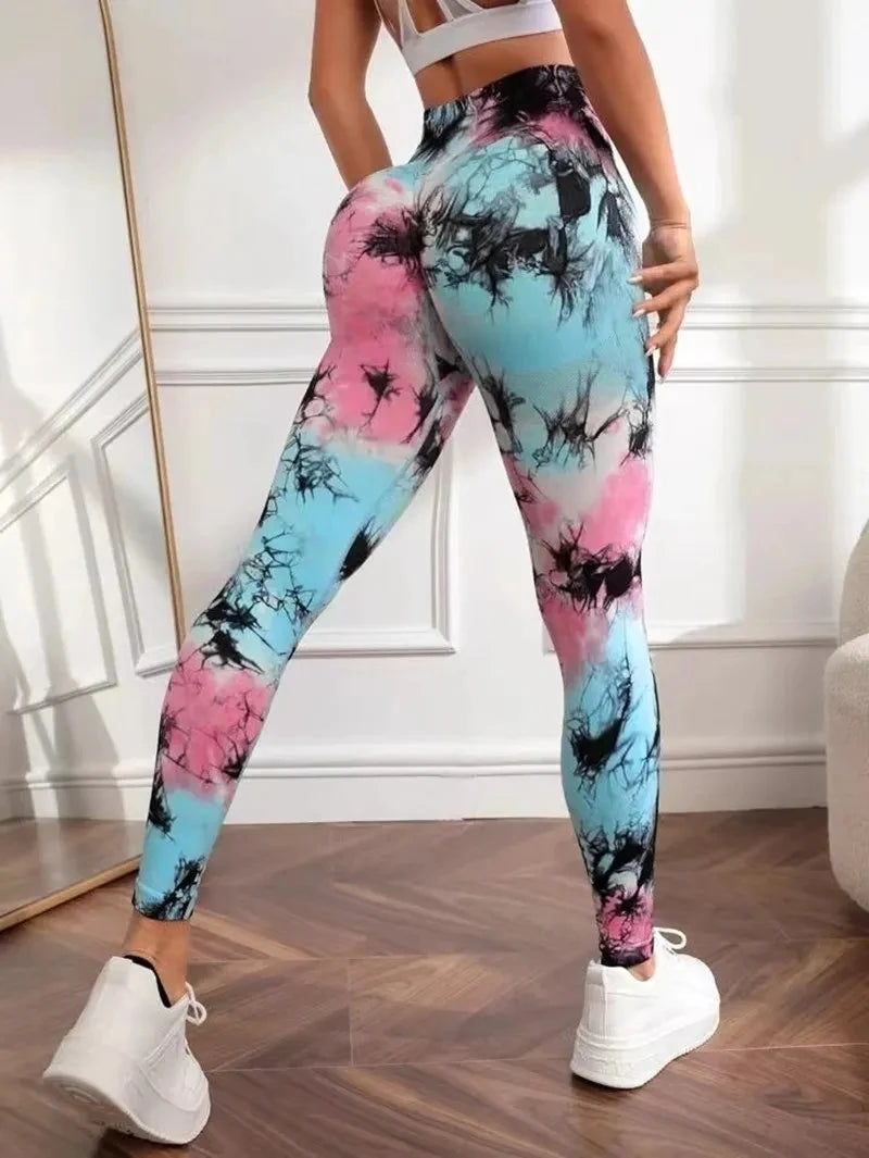 Women's 3D Print Tie Dye Sports Seamless High Waist Fitness Push Up Leggings Gym Clothing Workout Tights Pants - The Clothing Company Sydney