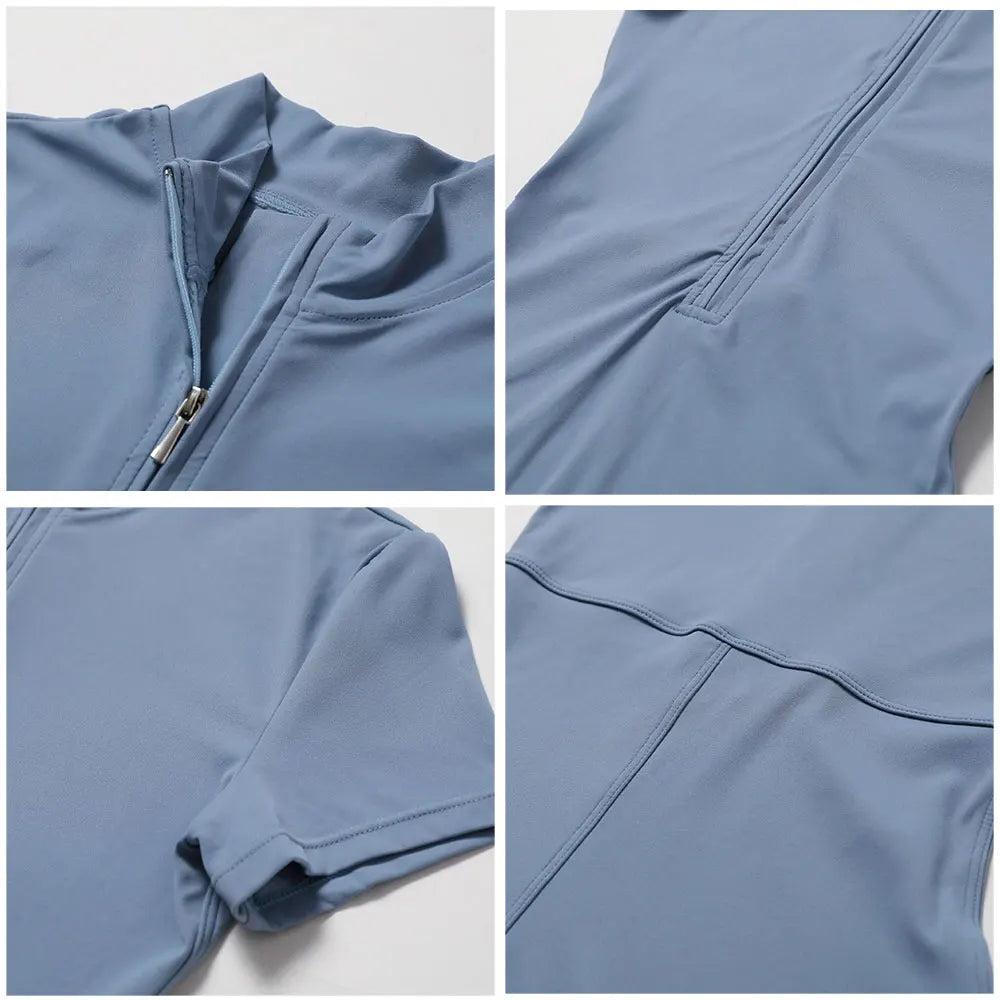 Yoga Jumpsuit Women Zipper Short Sleeve one piece Gym suit Fitness Set Workout Romper Elastic Sportswear - The Clothing Company Sydney