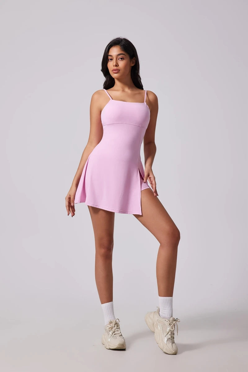 Women's Sports Tennis Dress Removable chest cushion Breathable Outdoor Yoga Tennis Skirt Dress - The Clothing Company Sydney