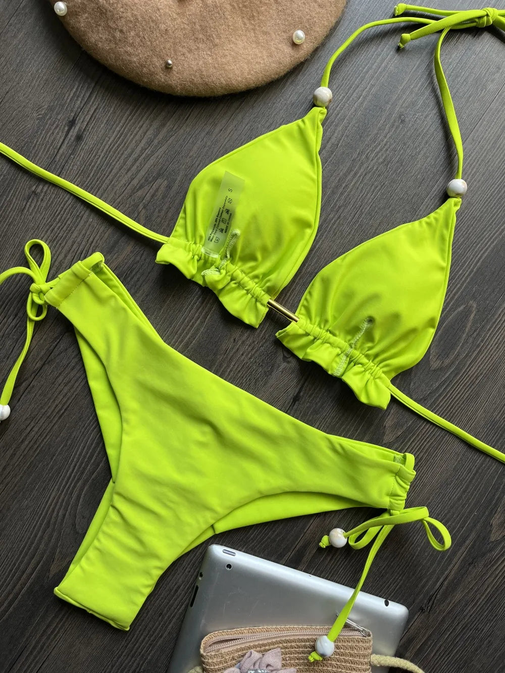 2 Piece Triangle Bathing Suit for Women Brazilian Bikinis Halter Swimwear Push Up Swimsuit Metal Chain Beach Bikini Set The Clothing Company Sydney