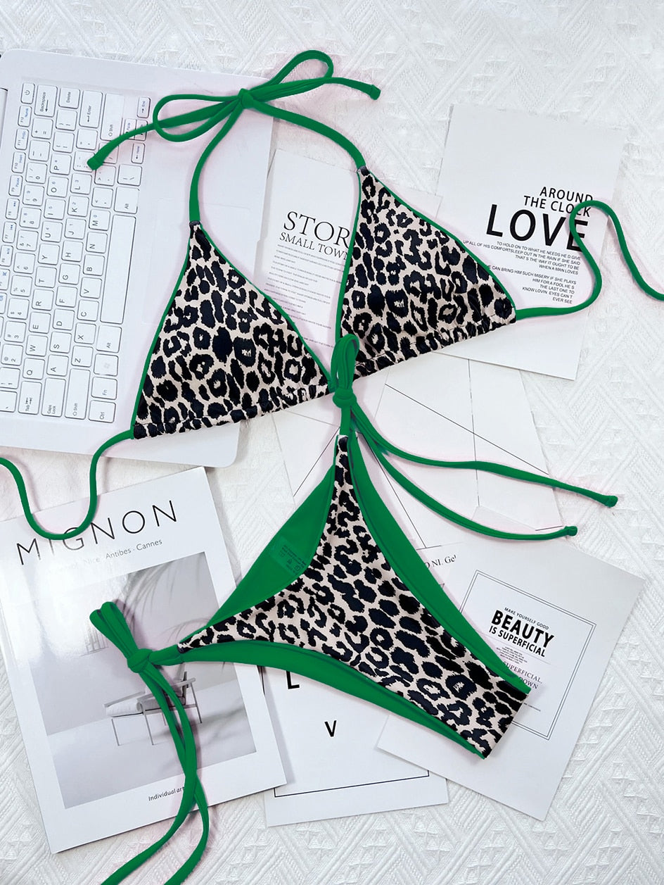 2 Piece Leopard Micro Bikini Swimsuit Swimwear Thong Bikinis Sets Brazilian Halter Beach Wear Bathing Suits The Clothing Company Sydney