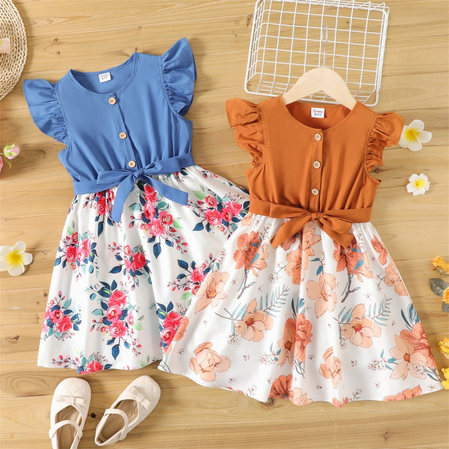 Girls' Kids Dress Girl Dresses for Very Elegant Party Ruffled Floral Print Splice Belted Flutter-sleeve Dress The Clothing Company Sydney