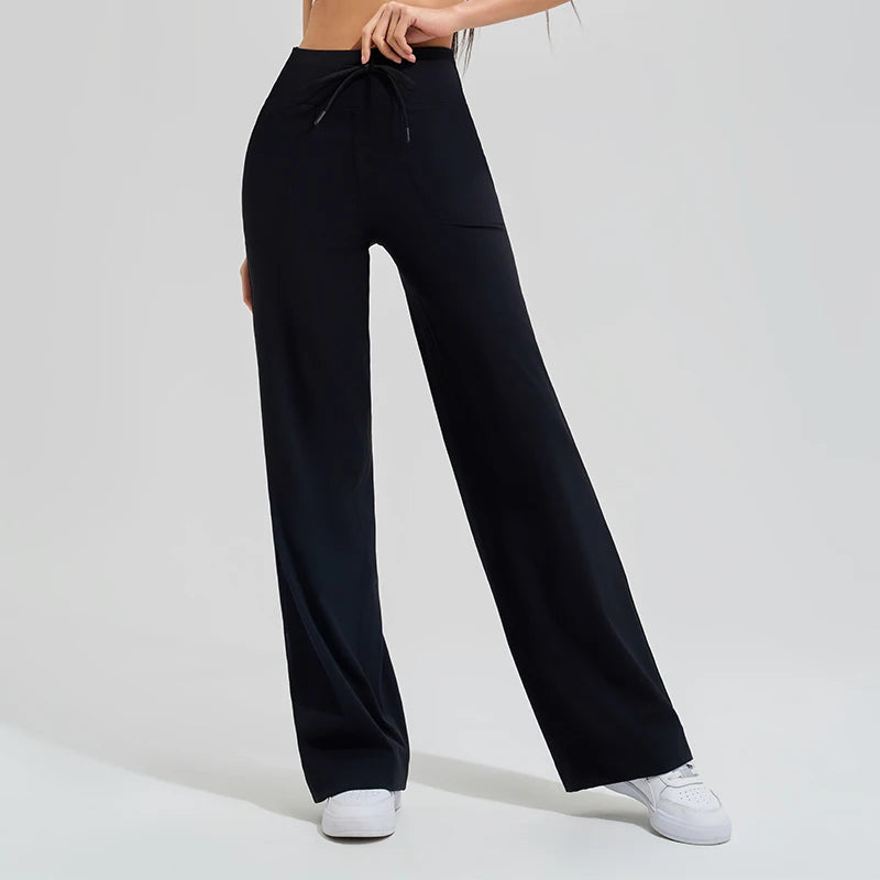 Women's High Waist Yoga Pants Gym Loose Running Yoga Pants Double Side Brushed with Pockets Pants Ties The Clothing Company Sydney
