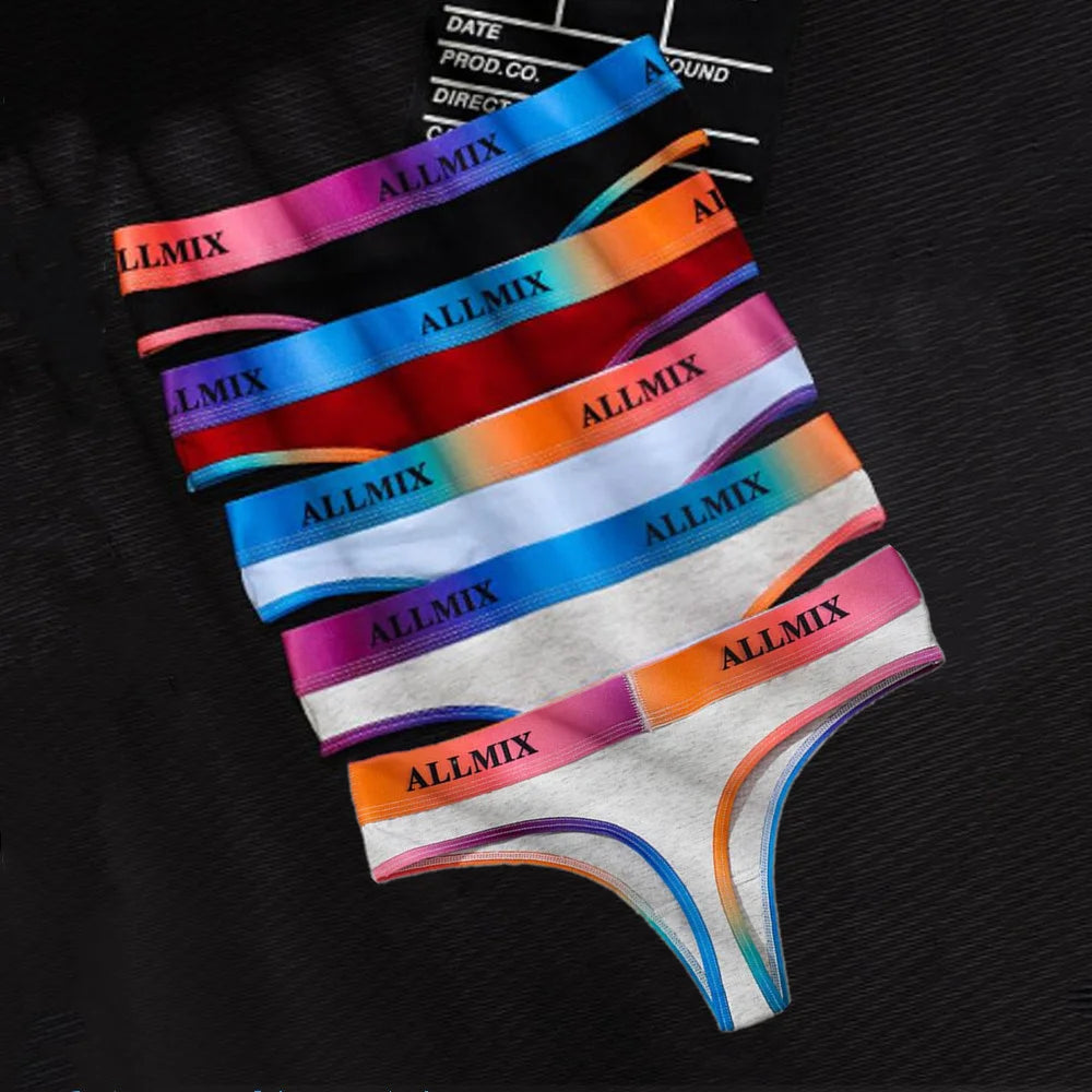 2 Pack Panties Cotton for Women Thong Rainbow Colour Underwear Ladies Elasticity G-string Briefs - The Clothing Company Sydney