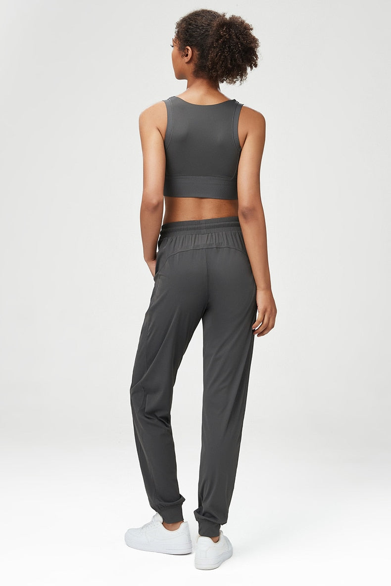 Two Piece Workout Yoga Suit Women Solid Color Breathable Running Sportswear SBra Joggers Pants Athletic Wear Gym Clothes The Clothing Company Sydney