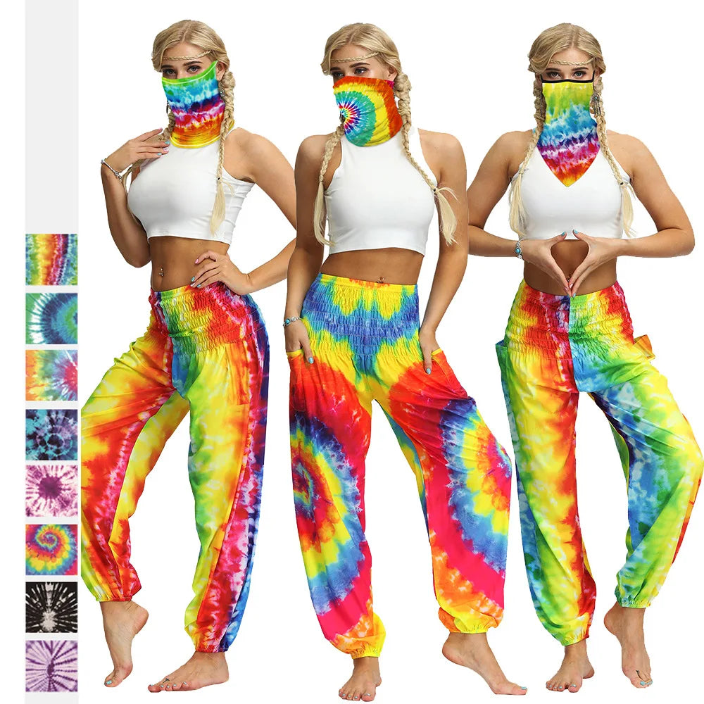 Tie-Dye High Waist Harem Pants Yoga Trousers Baggy Elastic Waist Boho Pants Casual Loose Beach Pants - The Clothing Company Sydney