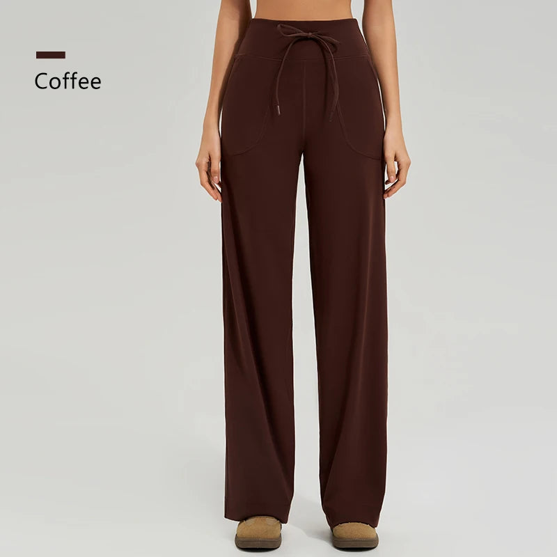 Women's High Waist Yoga Pants Gym Loose Running Yoga Pants Double Side Brushed with Pockets Pants Ties The Clothing Company Sydney