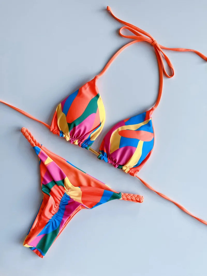 2 Piece Halter Micro Bikini Thong Swimsuit Women's Swimwear Bandage Brazilian Bathing Suit - The Clothing Company Sydney