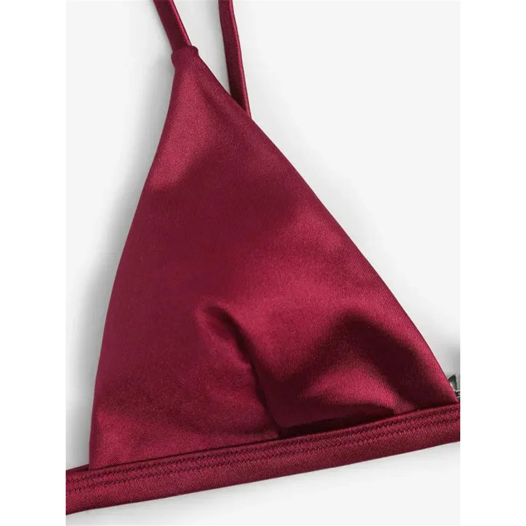 Side Tie Satin High Leg Cut Brazilian Bikini Swimwear Swimsuit Two piece Bikini set Bather Bathing Suit - The Clothing Company Sydney