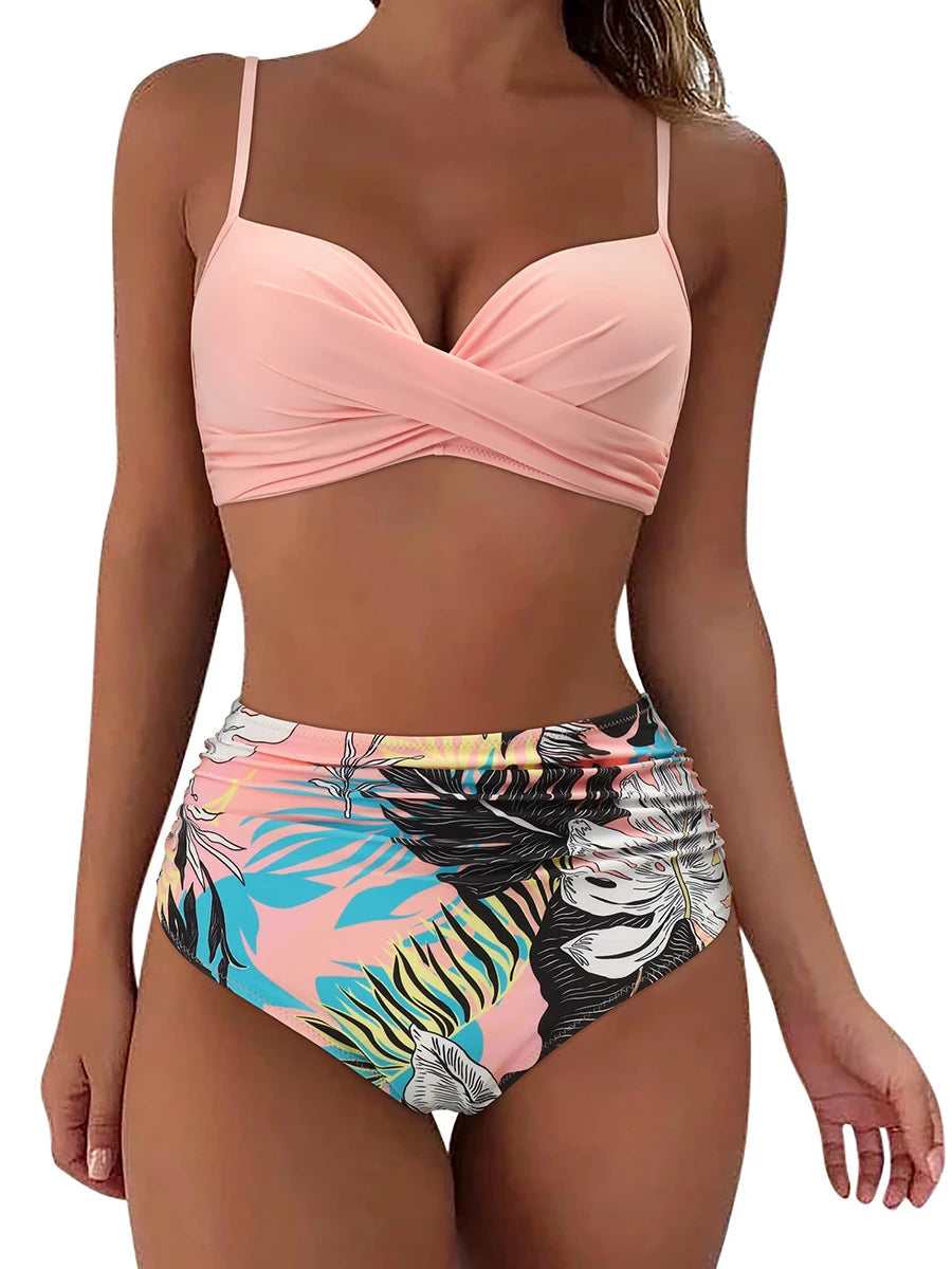 Cross Frill Bikinis Women Swimwear Print High Waist Swimsuit Beachwear Bathers Bathing Swimming Swim Suit The Clothing Company Sydney
