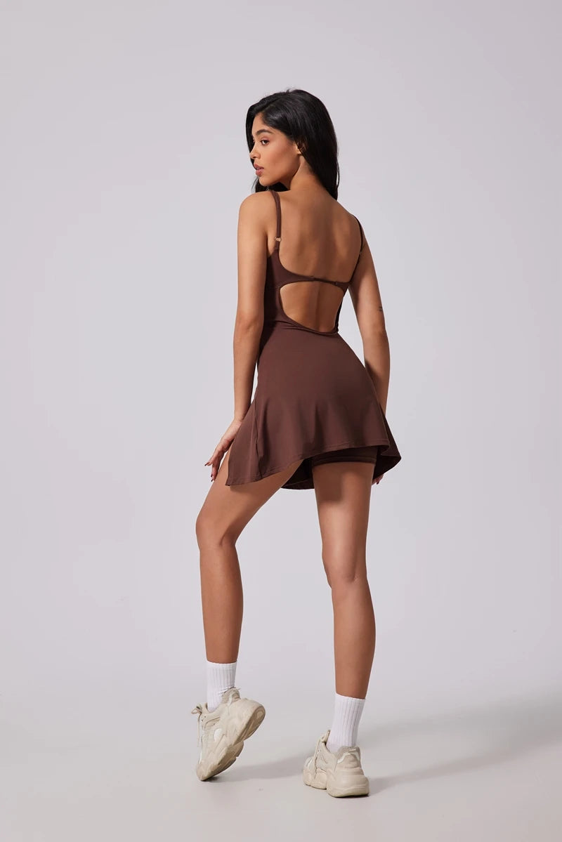 Women's Sports Tennis Dress Removable chest cushion Breathable Outdoor Yoga Tennis Skirt Dress - The Clothing Company Sydney