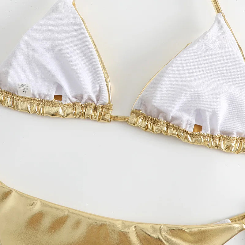 2 Piece Shiny Triangle Micro Thong Bikinis Sets Swimsuit Mini Swimwear Bathing Swiming Suits - The Clothing Company Sydney