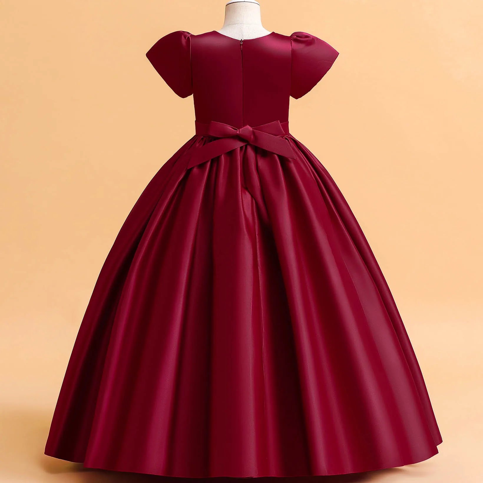 Little Big Girls Elegant Princess Puff Sleeves Satin Flower Girl Wedding Birthday Party Formal Dress - The Clothing Company Sydney