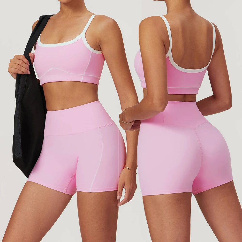 2 Piece Yoga Set Women Sport Bra Gym Workout Legging High Waist Wide Flare Pant Fitness Sports Shorts Active Wear Suit The Clothing Company Sydney